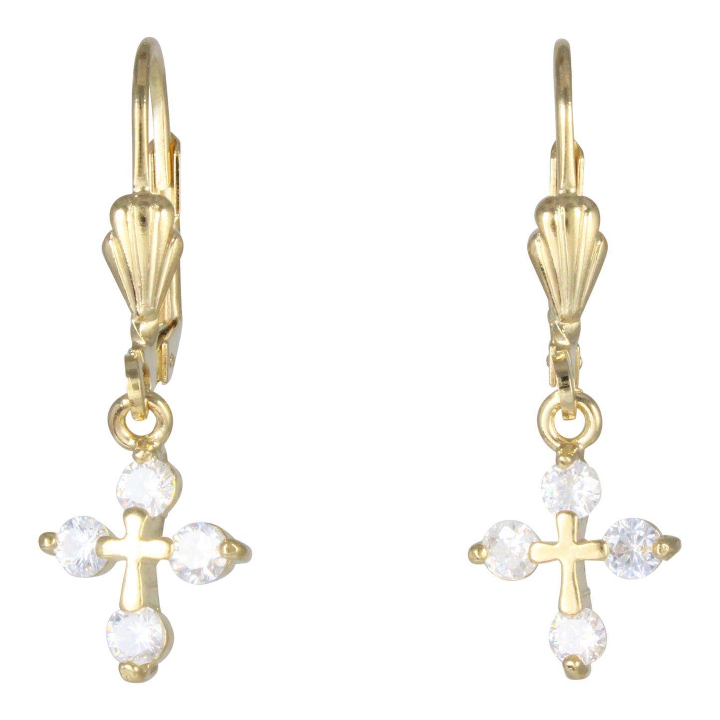 Aretes con cruz en chapa de oro 14K