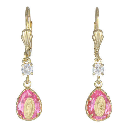 Aretes de la Virgen de Guadalupe piedra rosa
