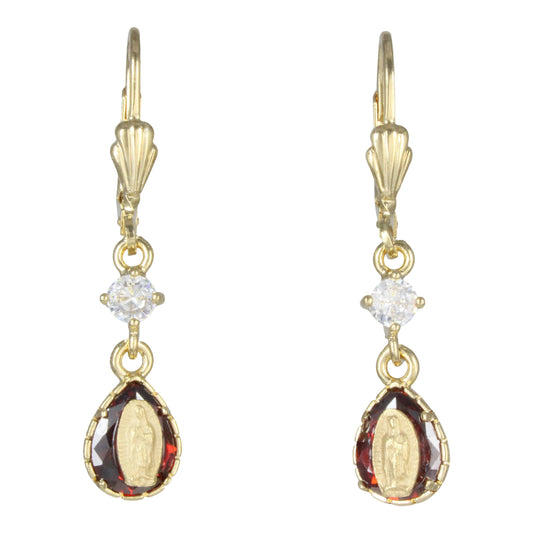 Aretes de la Virgen de Guadalupe piedra roja