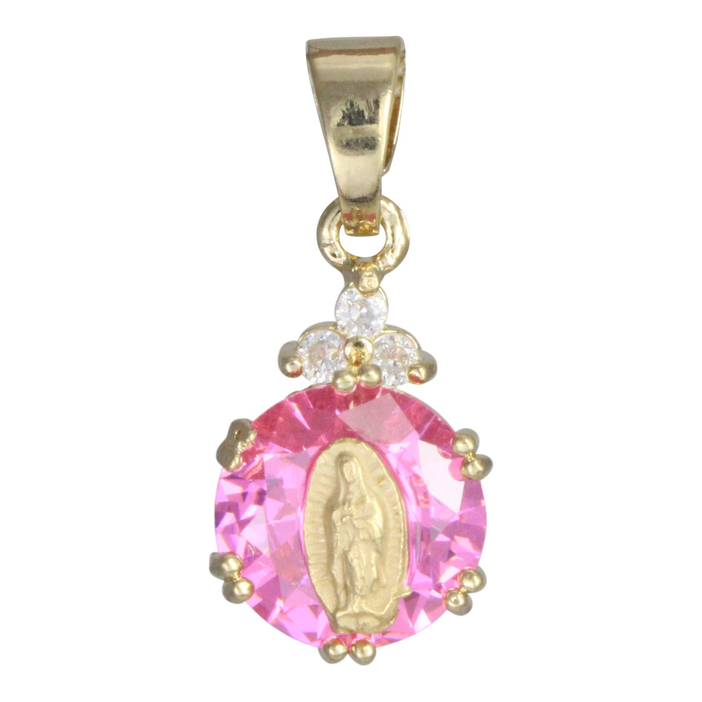 Dije de la Virgen de Guadalupe cristales top, en chapa de oro 14K y cristal de Zircon