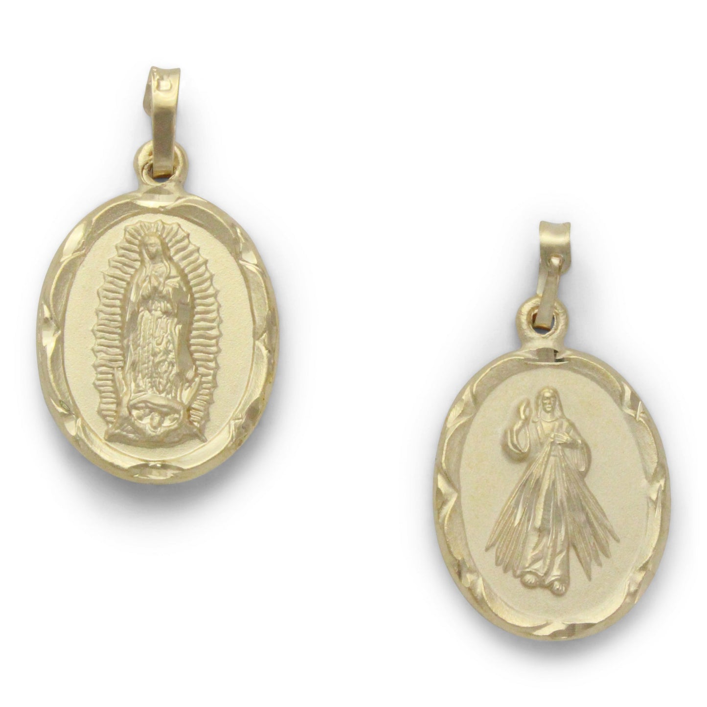 Medalla dual El Señor de la Misericordia / Virgen de Guadalupe en chapa de oro 14K con cadena