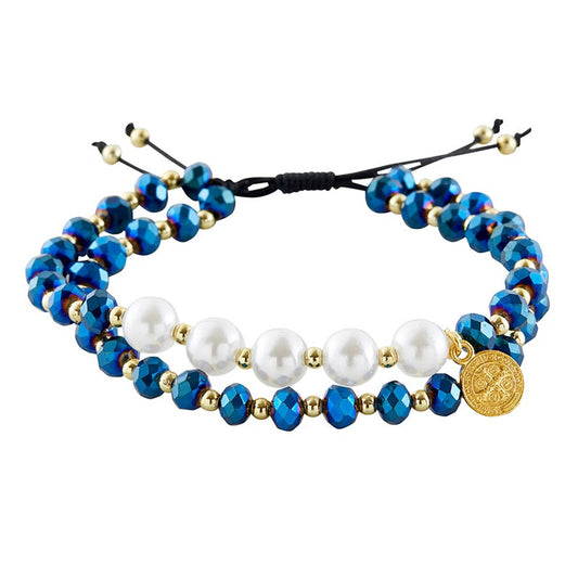 Pulsera de doble hilera de perlas de San Benito