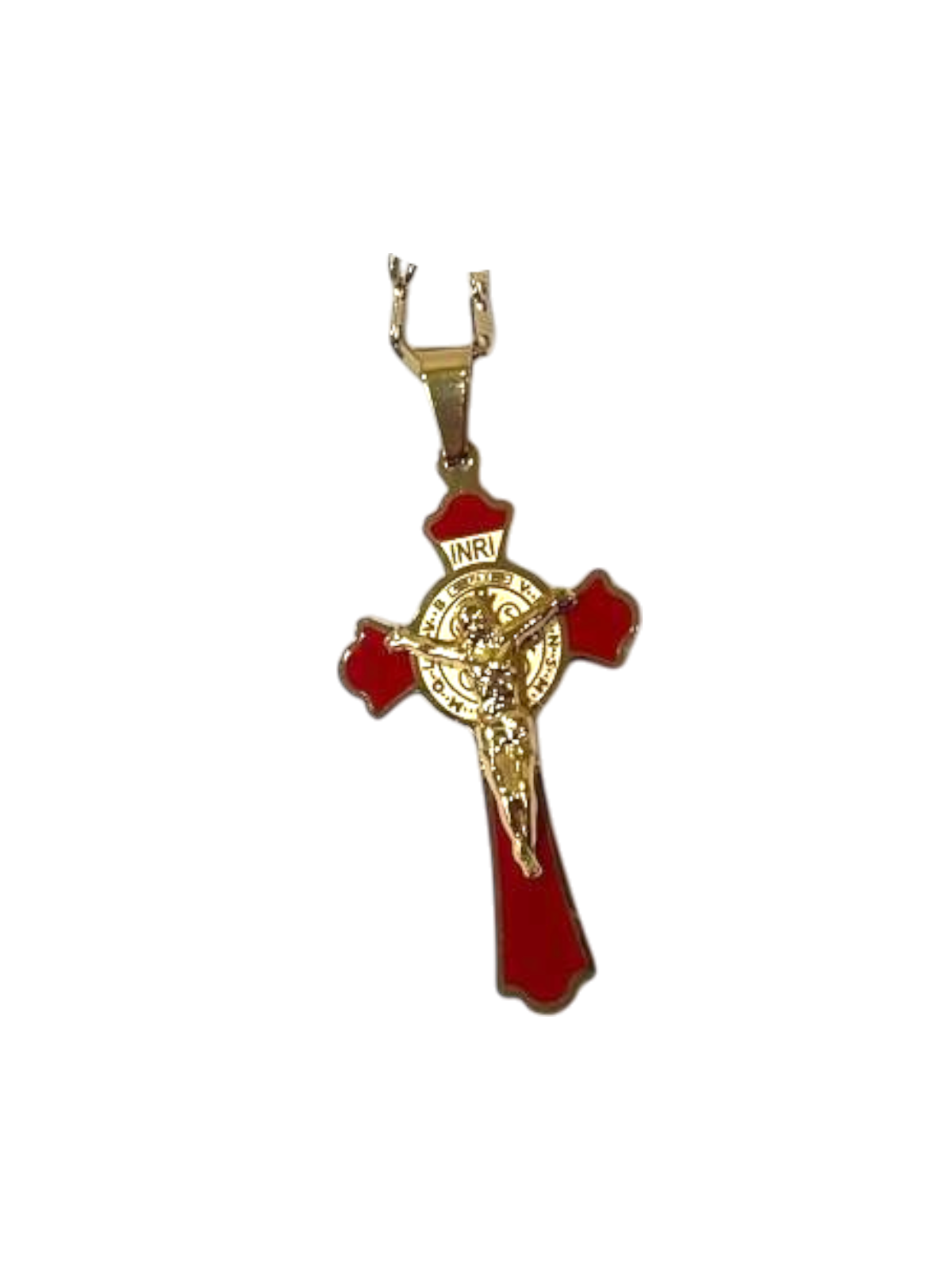 Crucifijo San Benito de acero inoxidable rojo