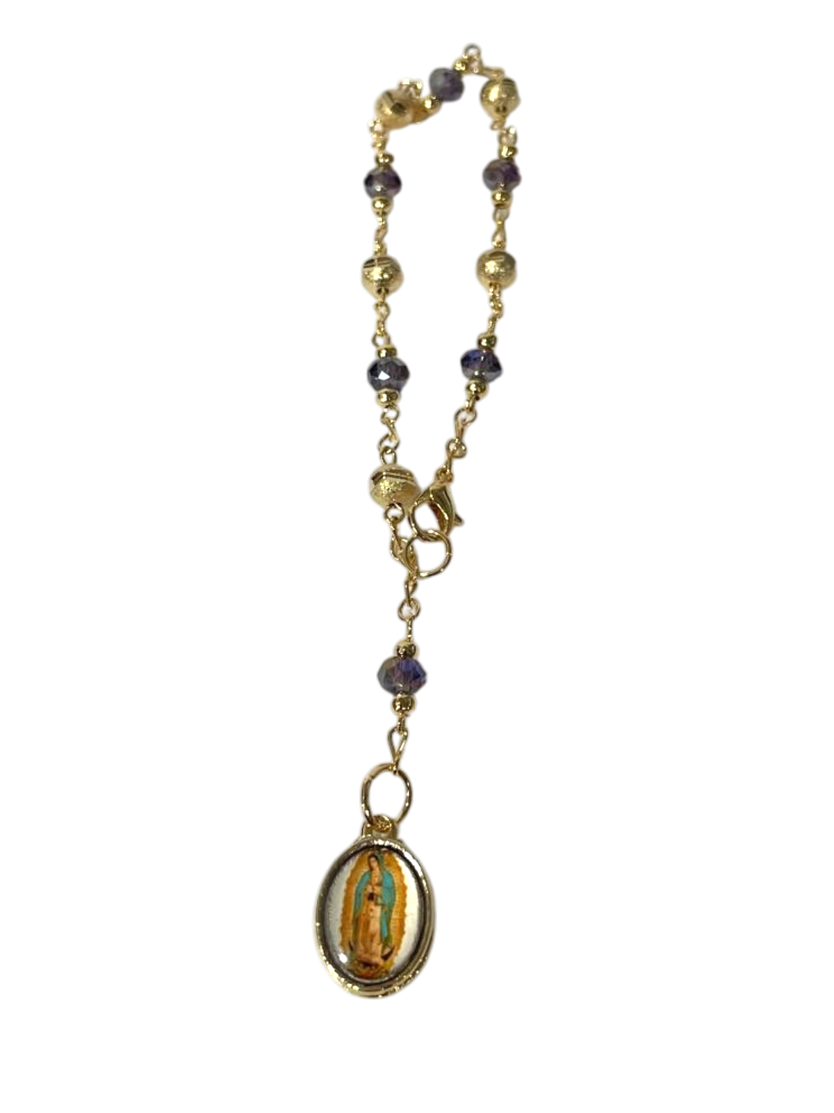 Pulsera Virgen de Guadalupe morado y oro