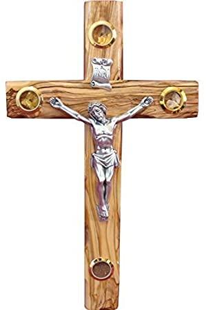 Crucifijo con 4 elementos de Tierra Santa 16 cm pared