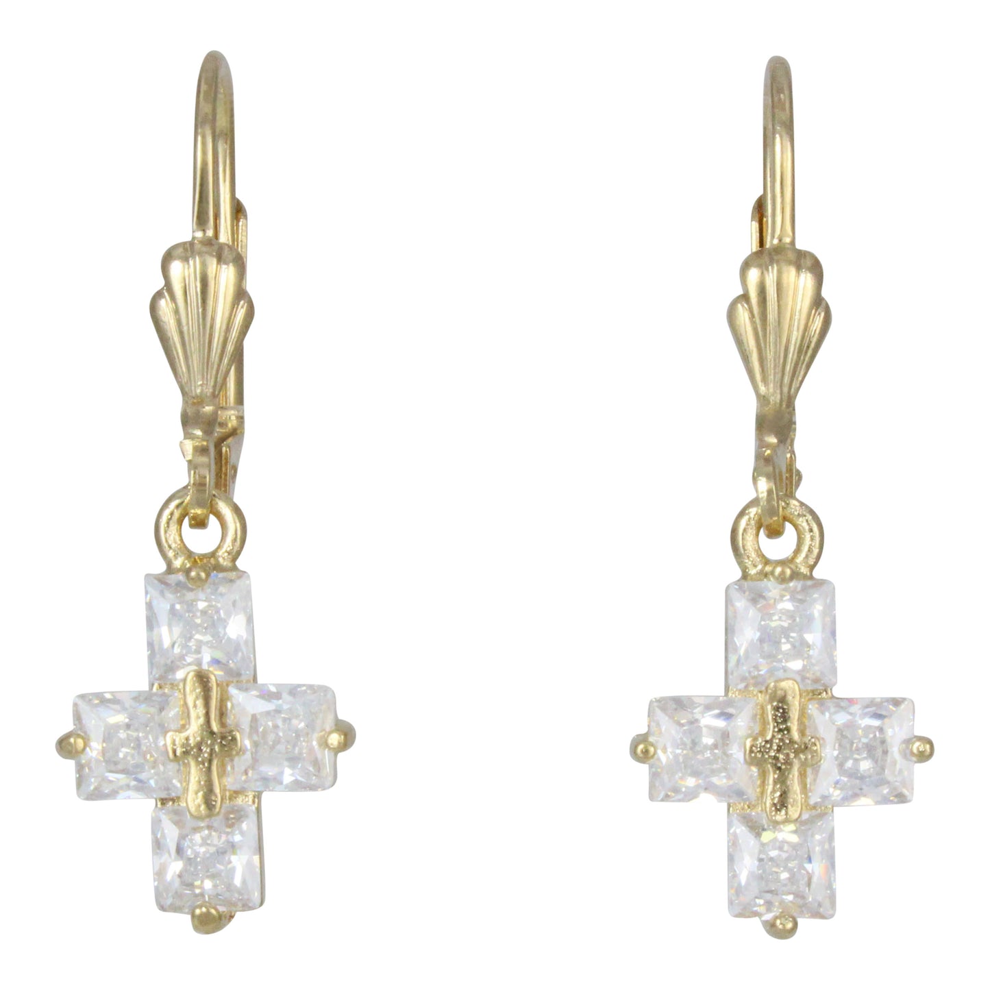 Aretes con cruz en chapa de oro 14K
