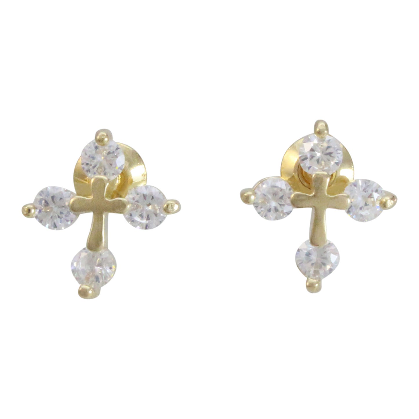 Aretes con cruz en chapa de oro 14K