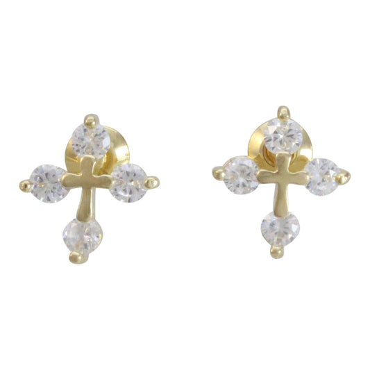Aretes con cruz en chapa de oro 14K