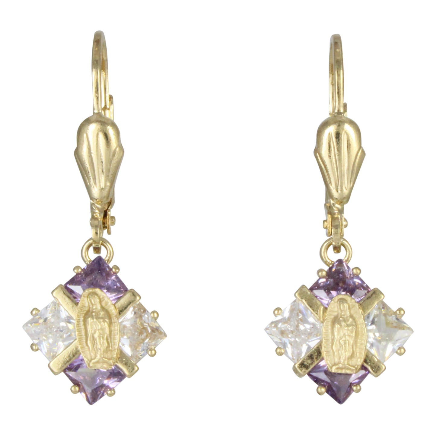 Aretes Virgen de Guadalupe, chapa de oro 14K