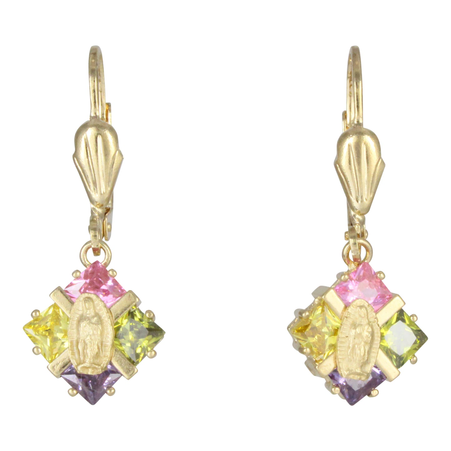 Aretes Virgen de Guadalupe, chapa de oro 14K