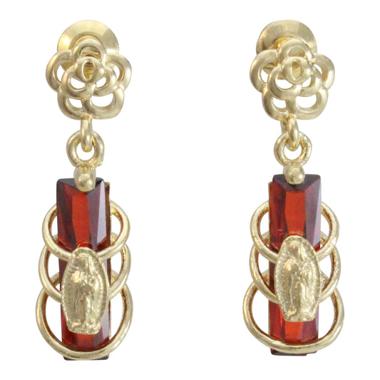 Aretes Virgen de Guadalupe de chapa de oro 14K
