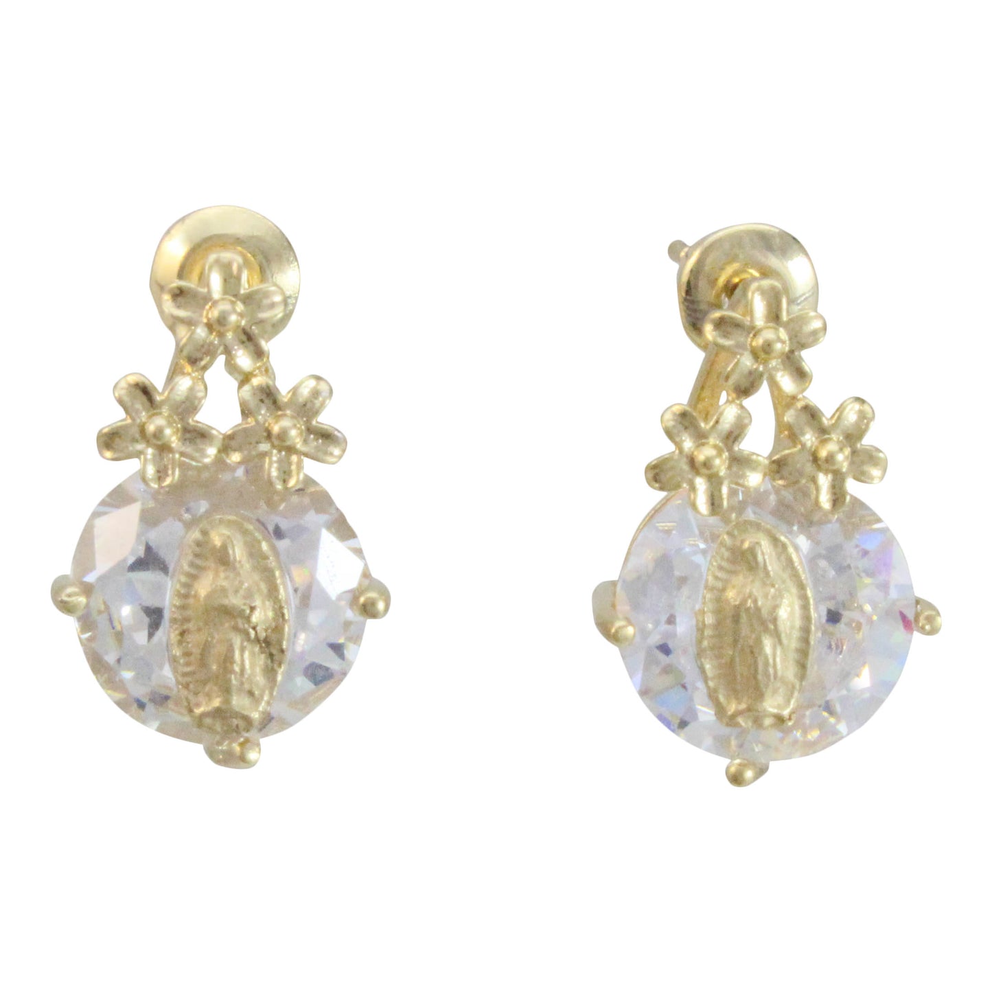 Aretes Virgen de Guadalupe, chapa de oro 14K