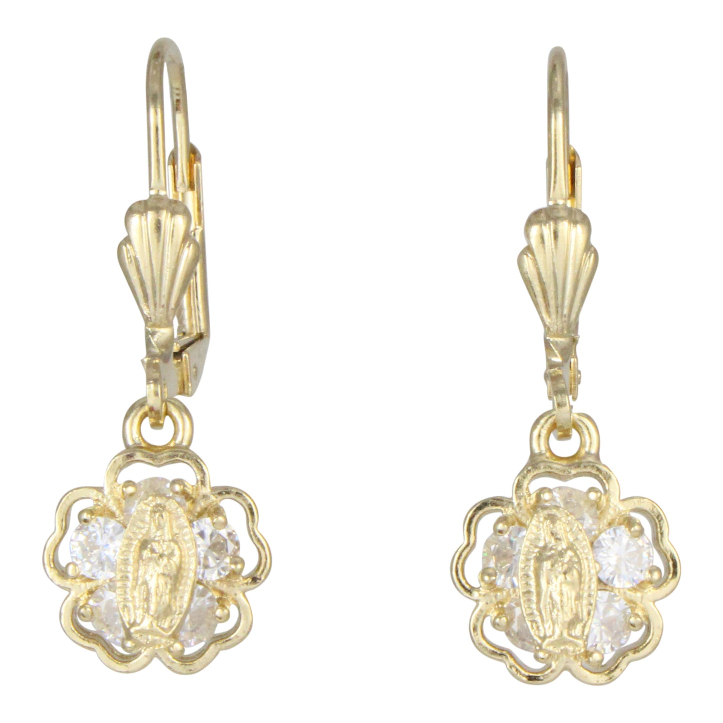 Aretes Virgen de Guadalupe, chapa de oro 14K