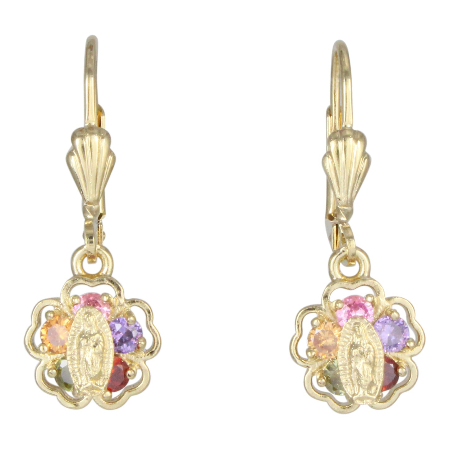 Aretes Virgen de Guadalupe, chapa de oro 14K