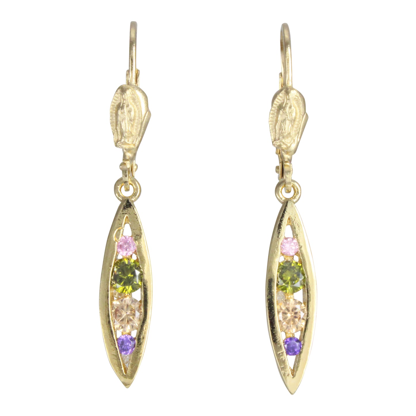 Aretes Virgen de Guadalupe en Arillo, chapa de oro 14K