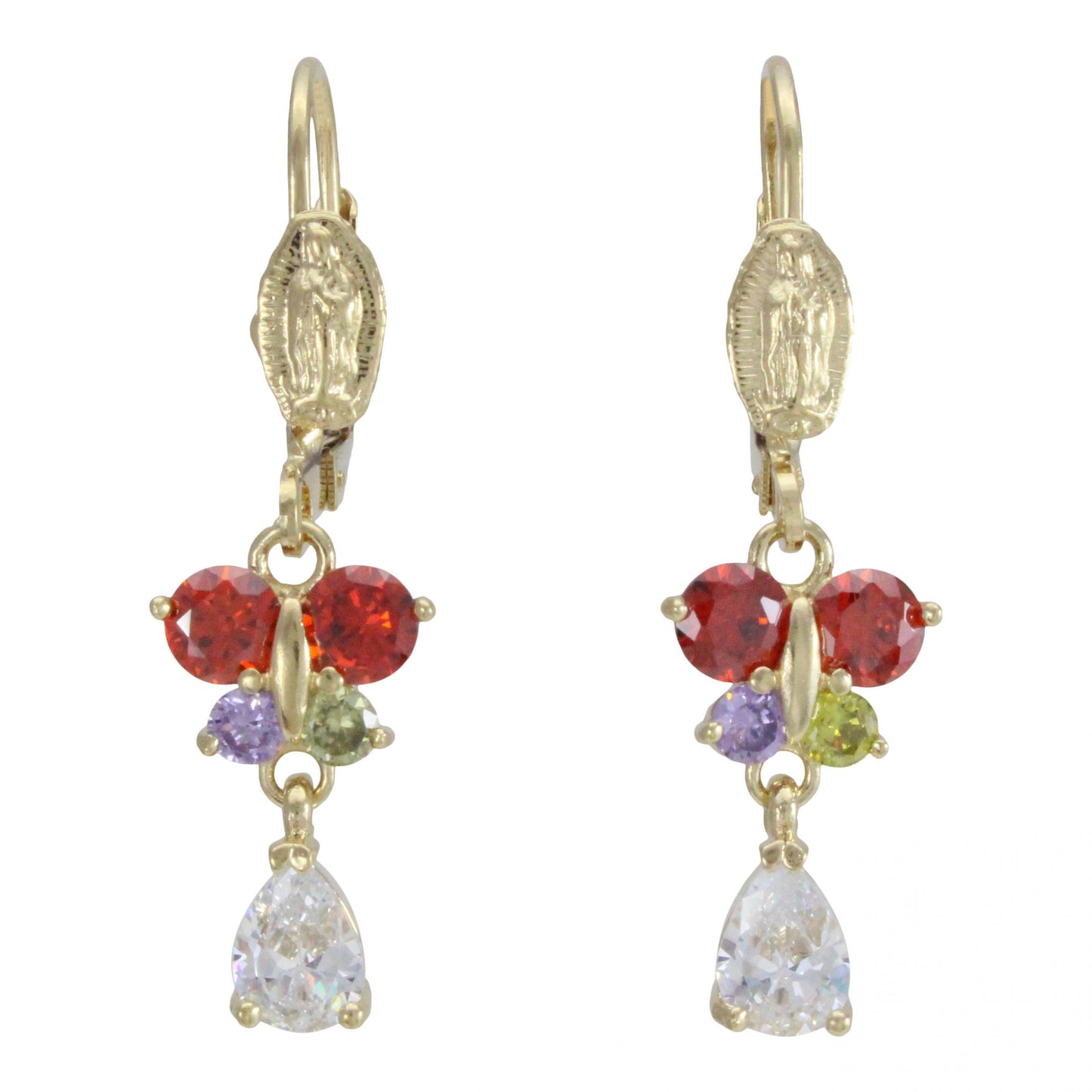 Aretes con Virgen de Guadalupe chapa de oro 14K