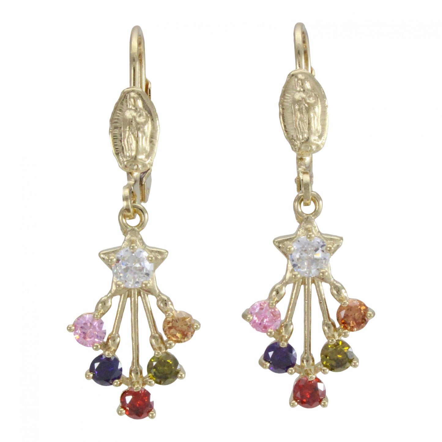 Aretes con Virgen de Guadalupe chapa de oro 14K