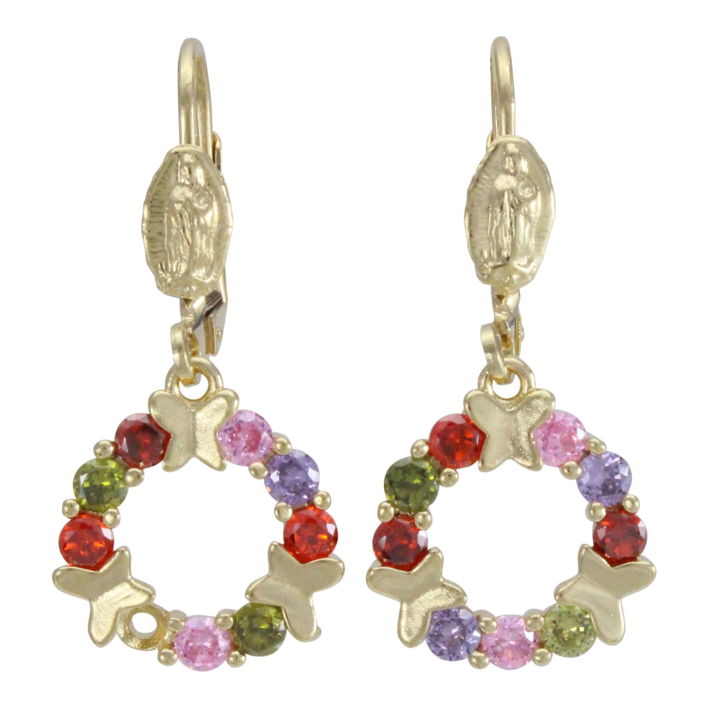 Aretes con Virgen de Guadalupe chapa de oro 14K