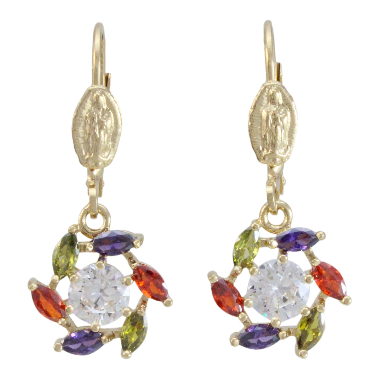 Aretes con Virgen de Guadalupe chapa de oro 14K