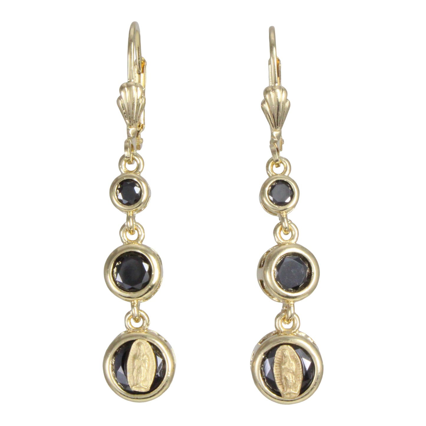Arete de la virgen de Guadalupe negro 3 piedras| Joyería Católica