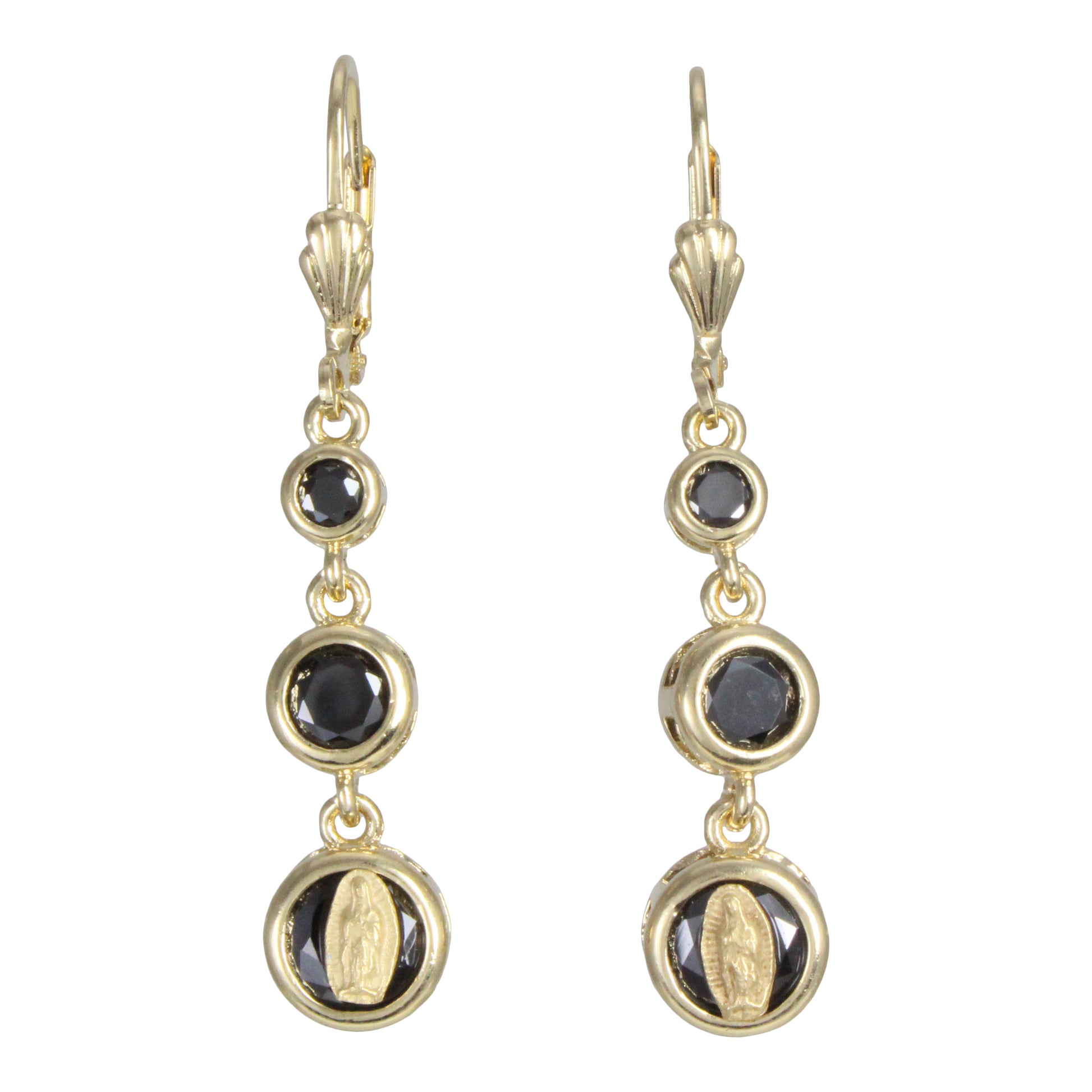 Arete de la virgen de Guadalupe negro 3 piedras| Joyería Católica