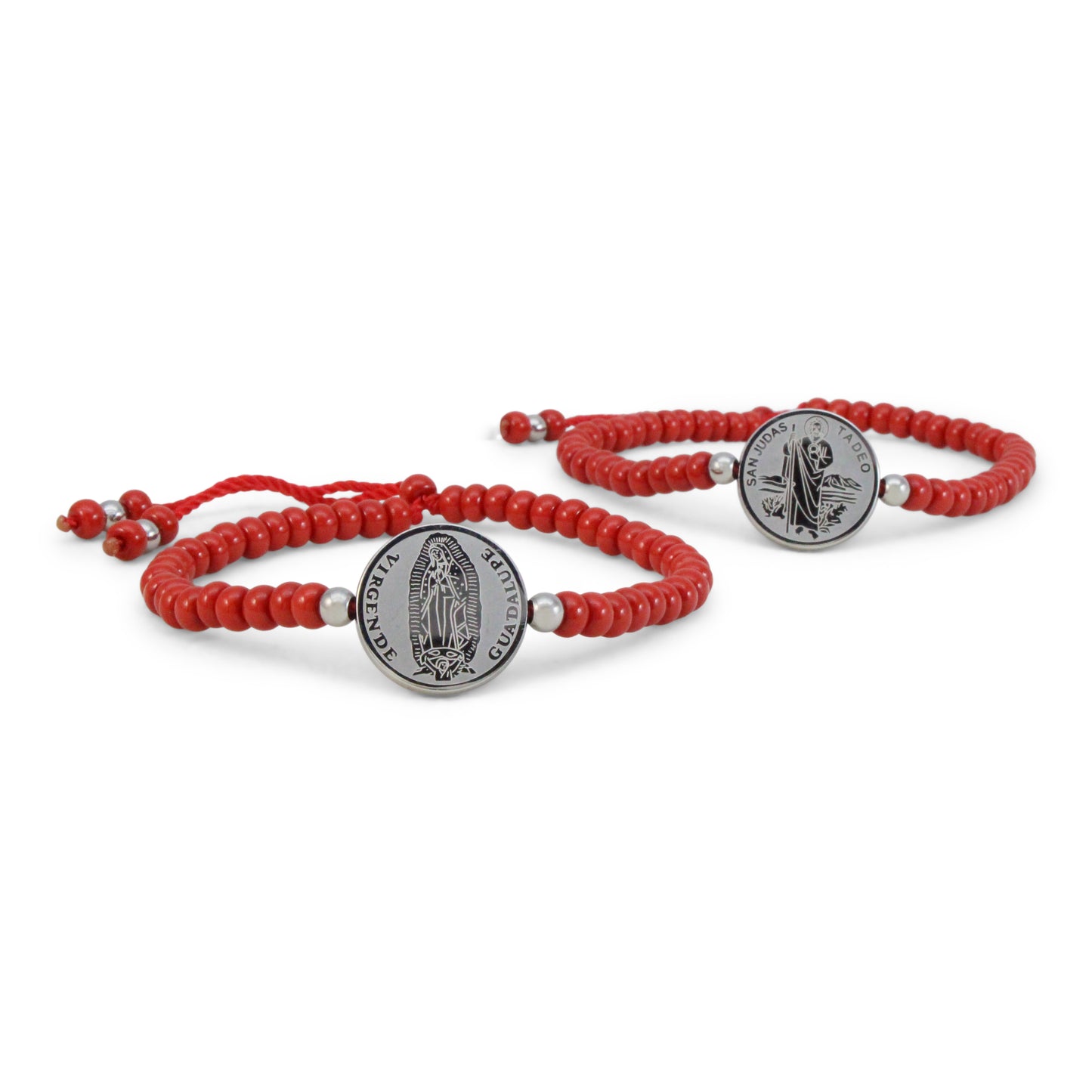 En Santa Maria del Monte tienda Católica nuestra meta es evangelizar y nuestros productos nos ayudan a hacerlo, por eso te presentamos estas pulseras de coral con medalla de La Virgen de Guadalupe y San Judas en nuestra sección de Arte Sacro. Disfrútalo y ayúdanos a llevar el mensaje de Cristo. Nuestros productos hablan por sí solo