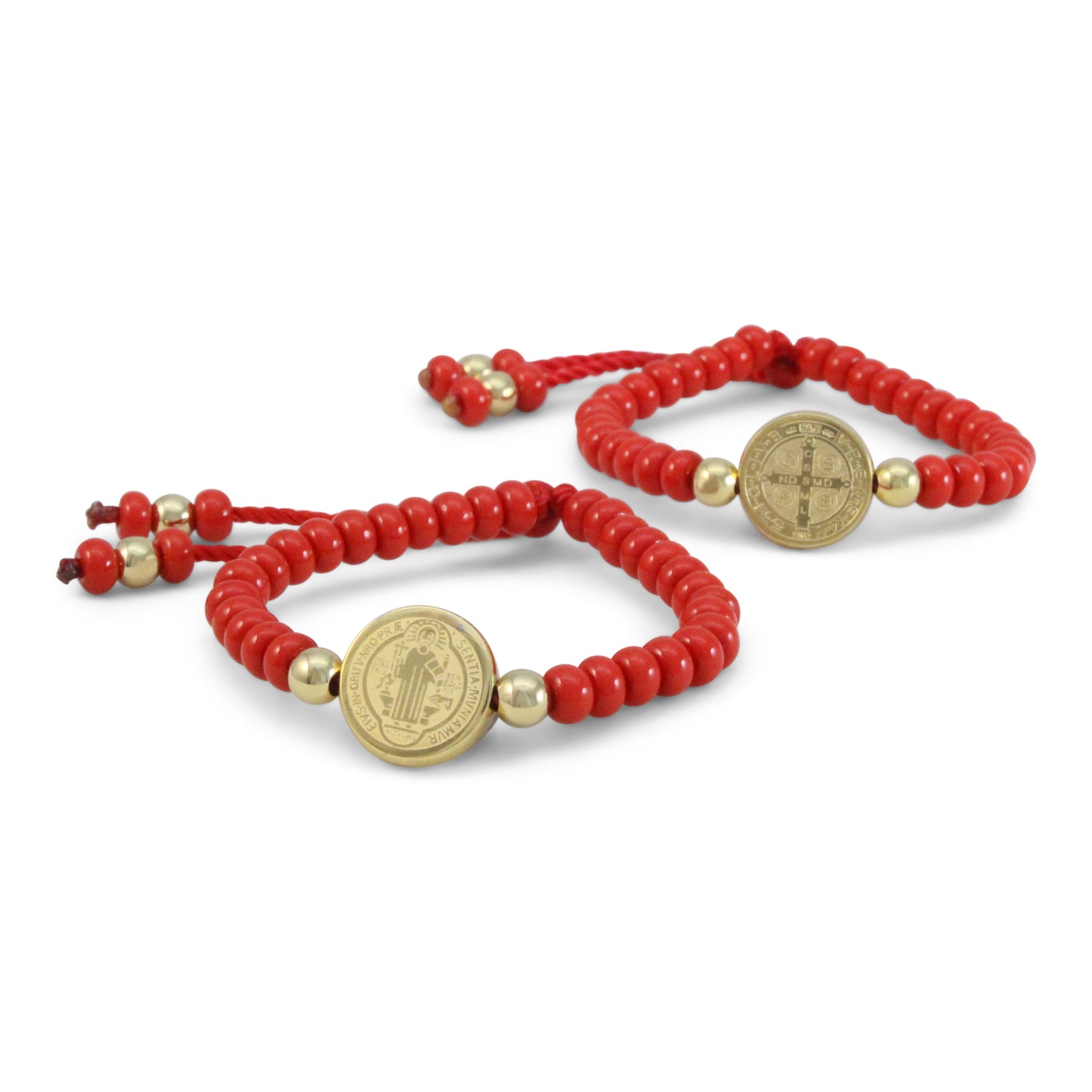 Pulsera de coral con medalla de San Benito para niños