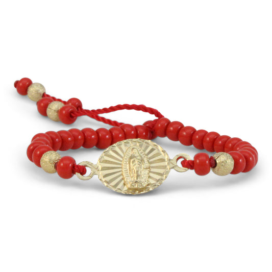 Pulsera de coral con medalla de la Virgen de Guadalupe para niños