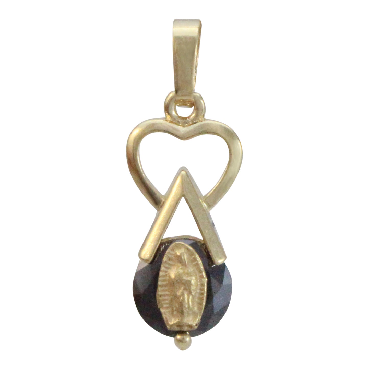 Dije corazón top de la Virgen de Guadalupe en chapa de oro 14K y cristal de Zircon