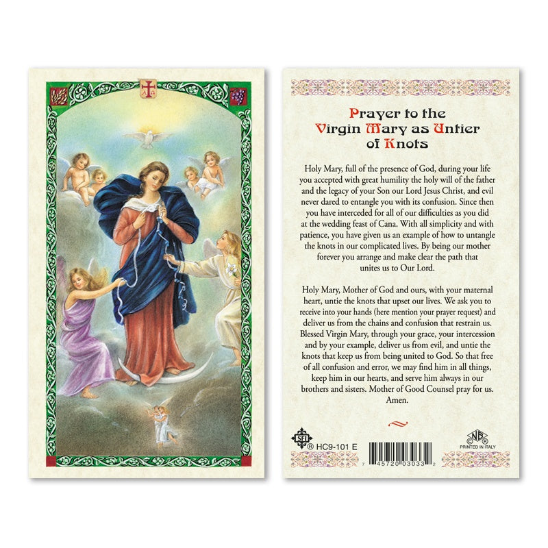 En Santa Maria del Monte nuestra meta es evangelizar y nuestros productos nos ayudan a hacerlo, por eso te presentamos esta estampita de la Virgen Desata Nudos en nuestra sección de oraciones, novenas y devociones. Disfrútala y ayúdanos a llevar el mensaje de Cristo.