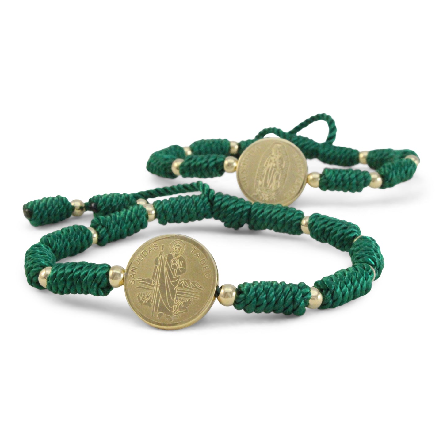 Pulsera de hilo de la Virgen de Guadalupe y San Judas- medalla chapa oro