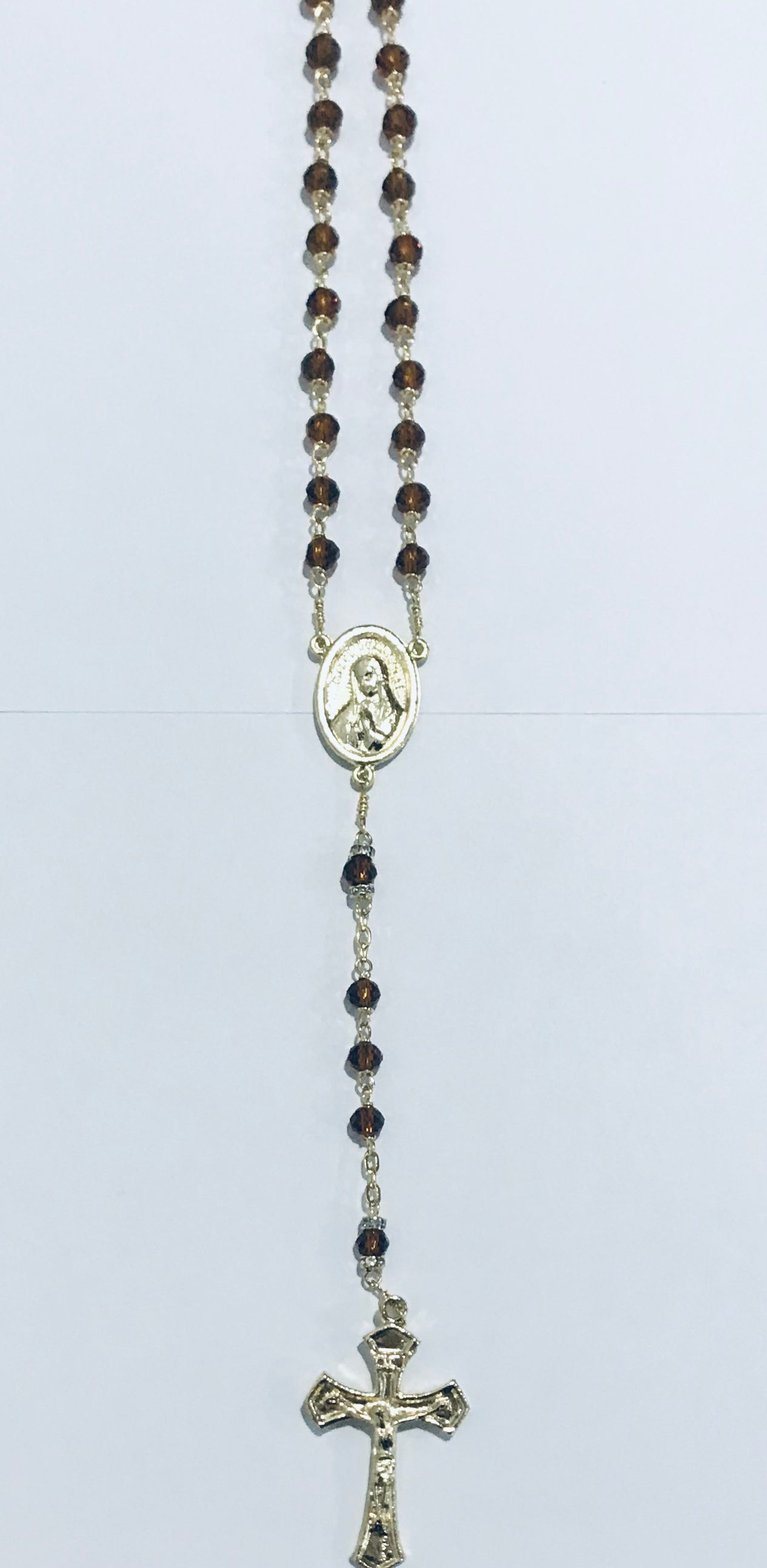 Rosario Imagen Virgen de Guadalupe/ piedra cristalina café claro