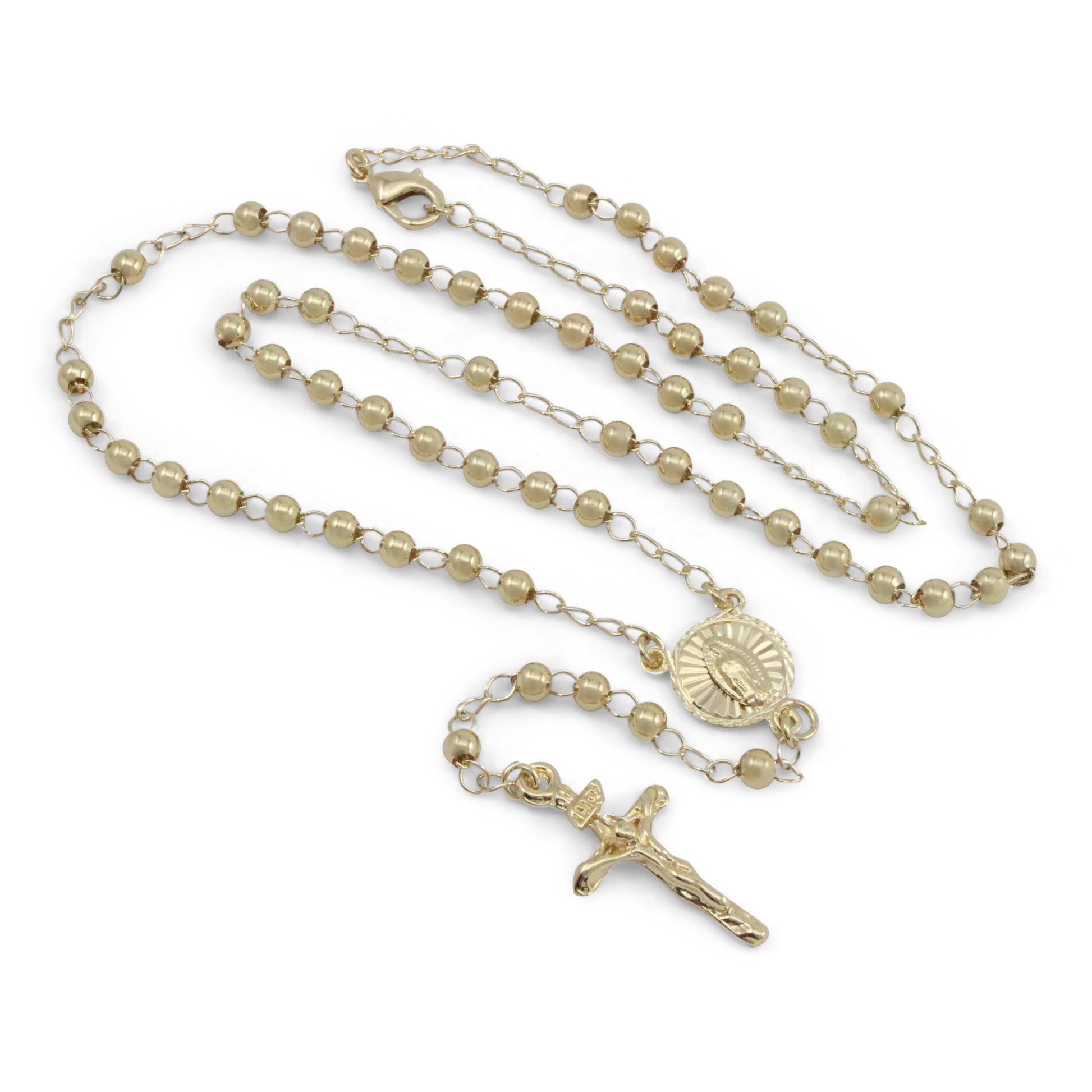 En Santa Maria del Monte tienda católica nuestra meta es evangelizar y nuestros productos nos ayudan a hacerlo, por eso te presentamos este rosario en chapa de oro de la Virgen de Guadalupe en nuestra sección de Joyería. Disfrútalo y ayúdanos a  llevar el mensaje de Cristo.     Nuestros productos hablan por sí solos