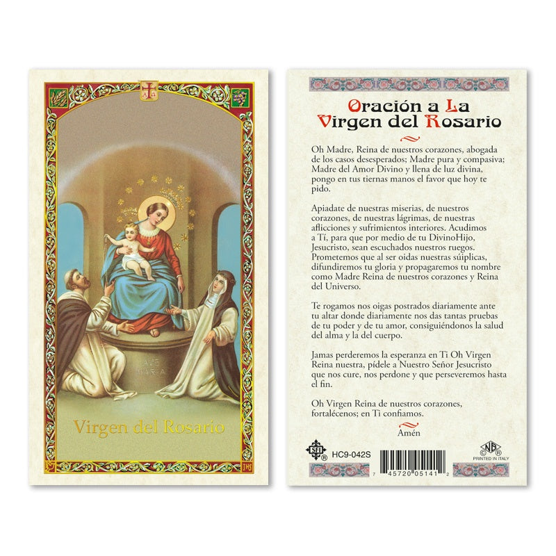 En Santa Maria del Monte nuestra meta es evangelizar y nuestros productos nos ayudan a hacerlo, por eso te presentamos esta estampita de La Virgen del Rosario en nuestra sección de oraciones, novenas y devociones. Disfrútala y ayúdanos a llevar el mensaje de Cristo. Nuestros productos hablan por sí solos