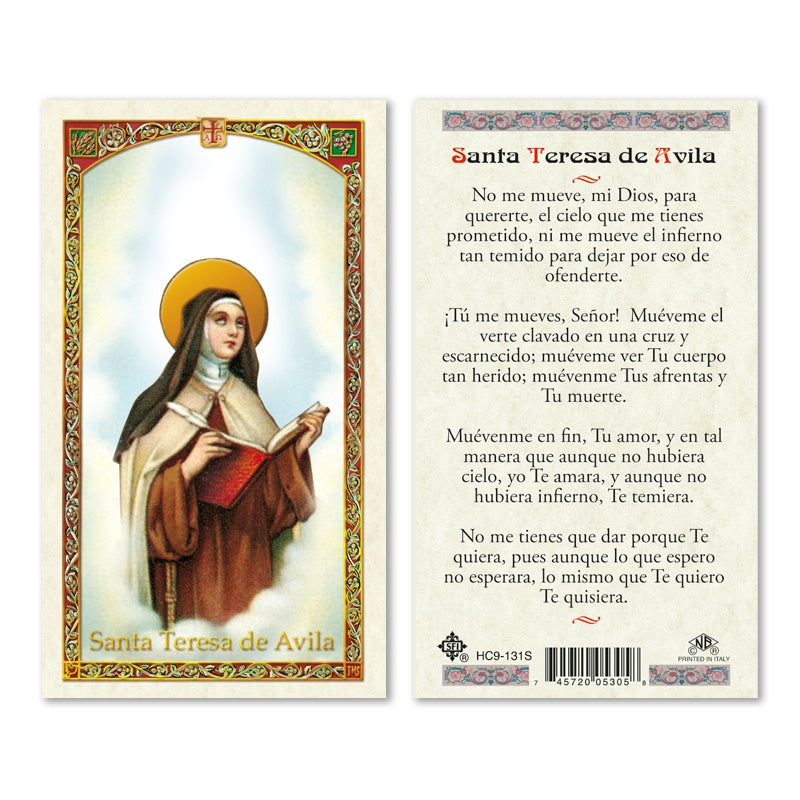 En Santa Maria del Monte nuestra meta es evangelizar y nuestros productos nos ayudan a hacerlo, por eso te presentamos esta estampita de la Santa Teresa de Avila en nuestra sección de oraciones, novenas y devociones. Disfrútala y ayúdanos a llevar el mensaje de Cristo. Nuestros productos hablan por sí solos