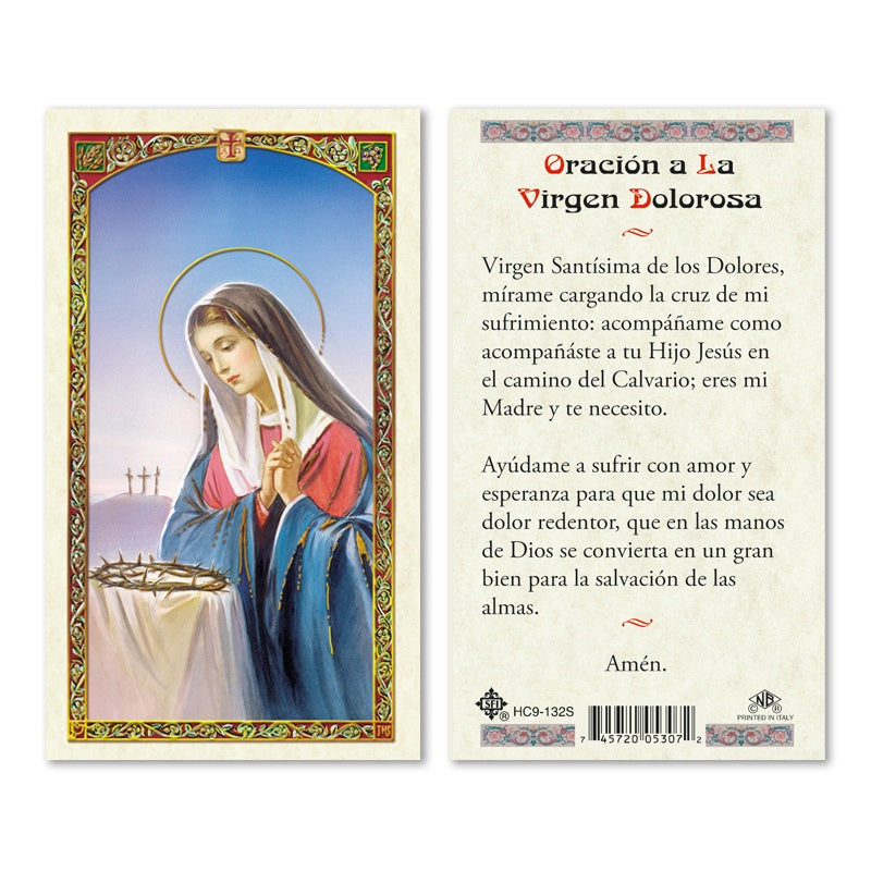 En Santa Maria del Monte nuestra meta es evangelizar y nuestros productos nos ayudan a hacerlo, por eso te presentamos esta estampita de la Virgen Dolorosa en nuestra sección de oraciones, novenas y devociones. Disfrútala y ayúdanos a llevar el mensaje de Cristo. Nuestros productos hablan por sí solos