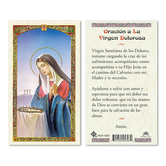En Santa Maria del Monte nuestra meta es evangelizar y nuestros productos nos ayudan a hacerlo, por eso te presentamos esta estampita de la Virgen Dolorosa en nuestra sección  de oraciones, novenas y devociones. Disfrútala y ayúdanos a  llevar el mensaje de Cristo.  Nuestros productos hablan por sí solos
