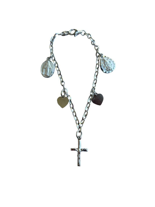 Brazalete de plata con Medalla Virgen Milagrosa y V. Guadalupe