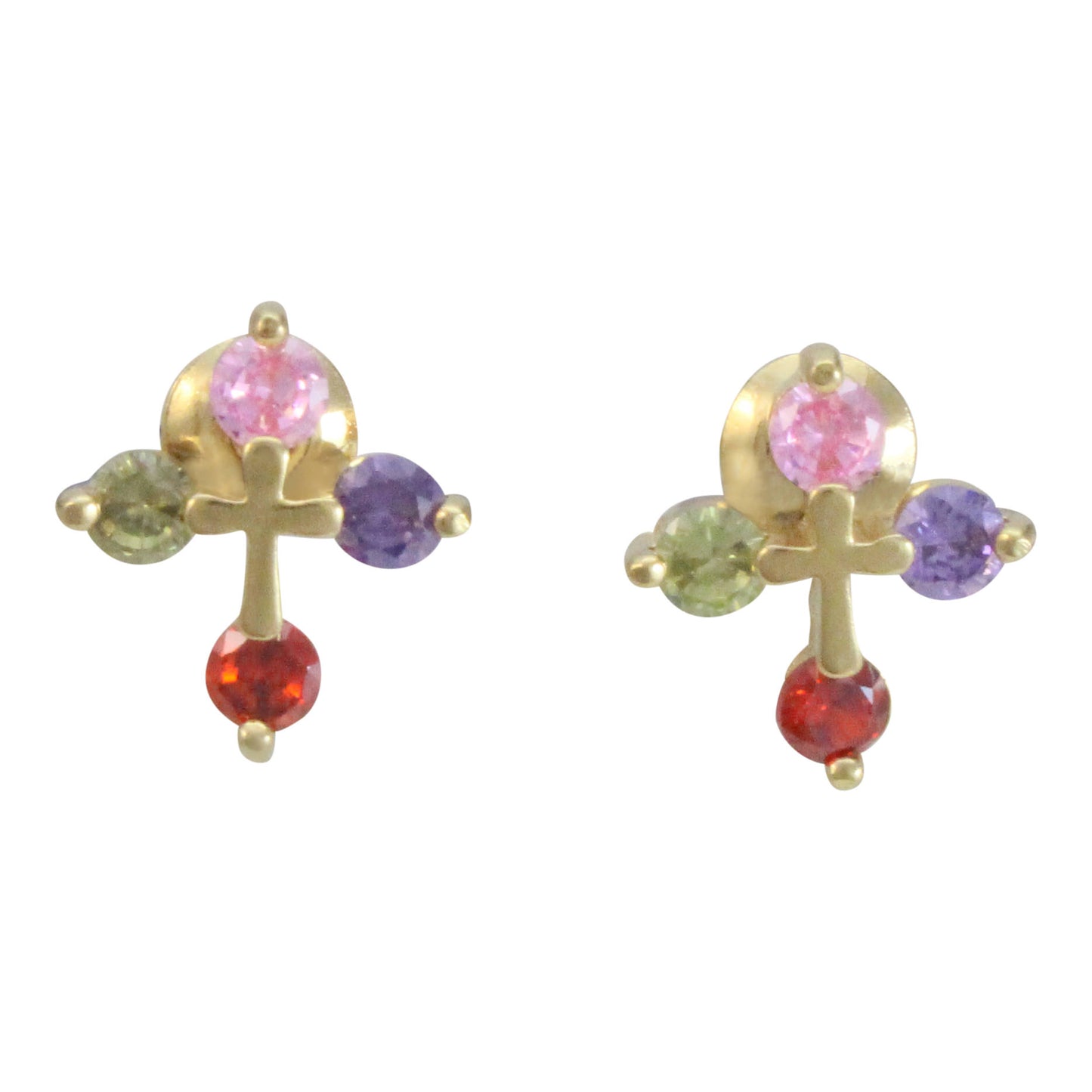 Aretes de cruz con zirconias de colores