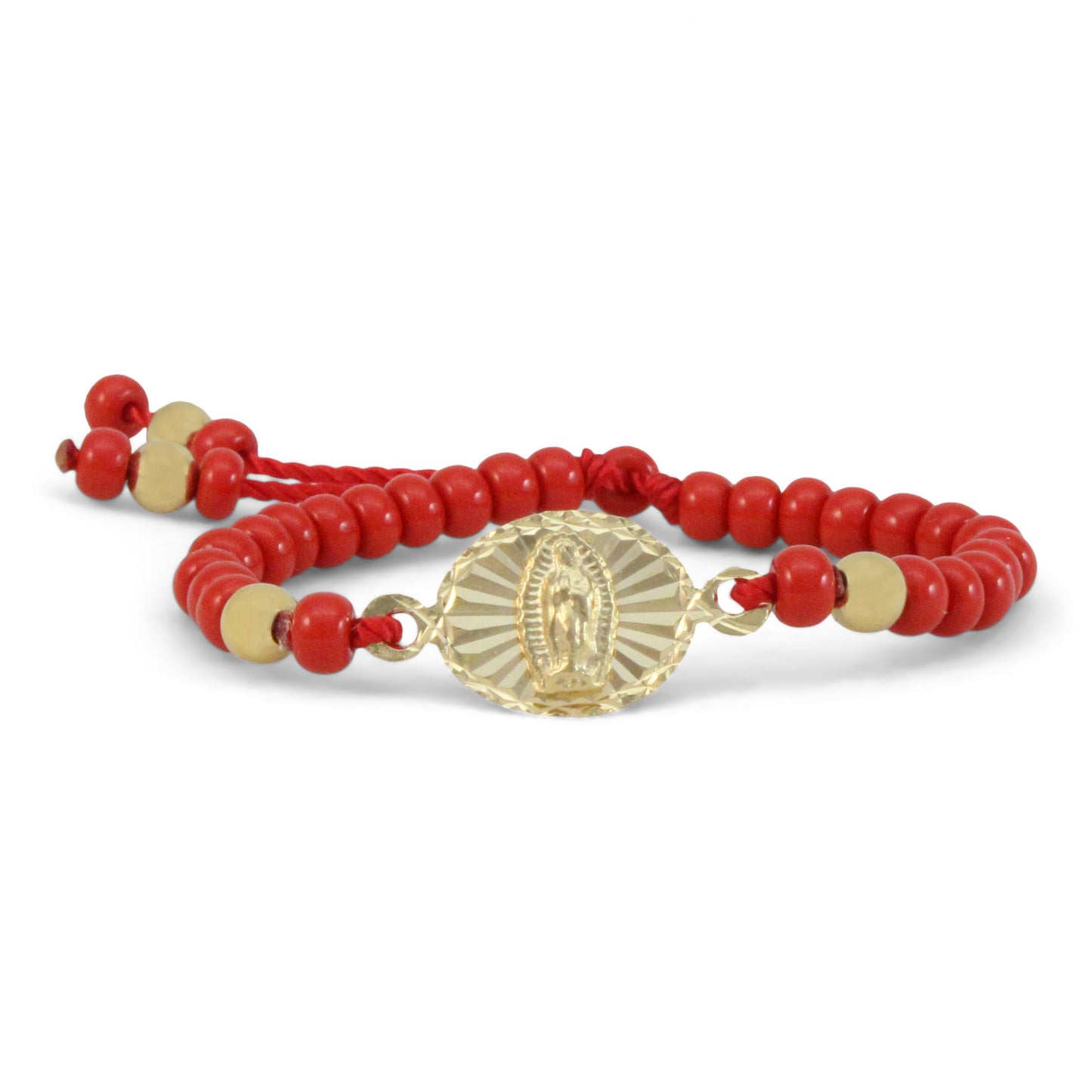 Pulsera de coral con medalla de la Virgen de Guadalupe para niños