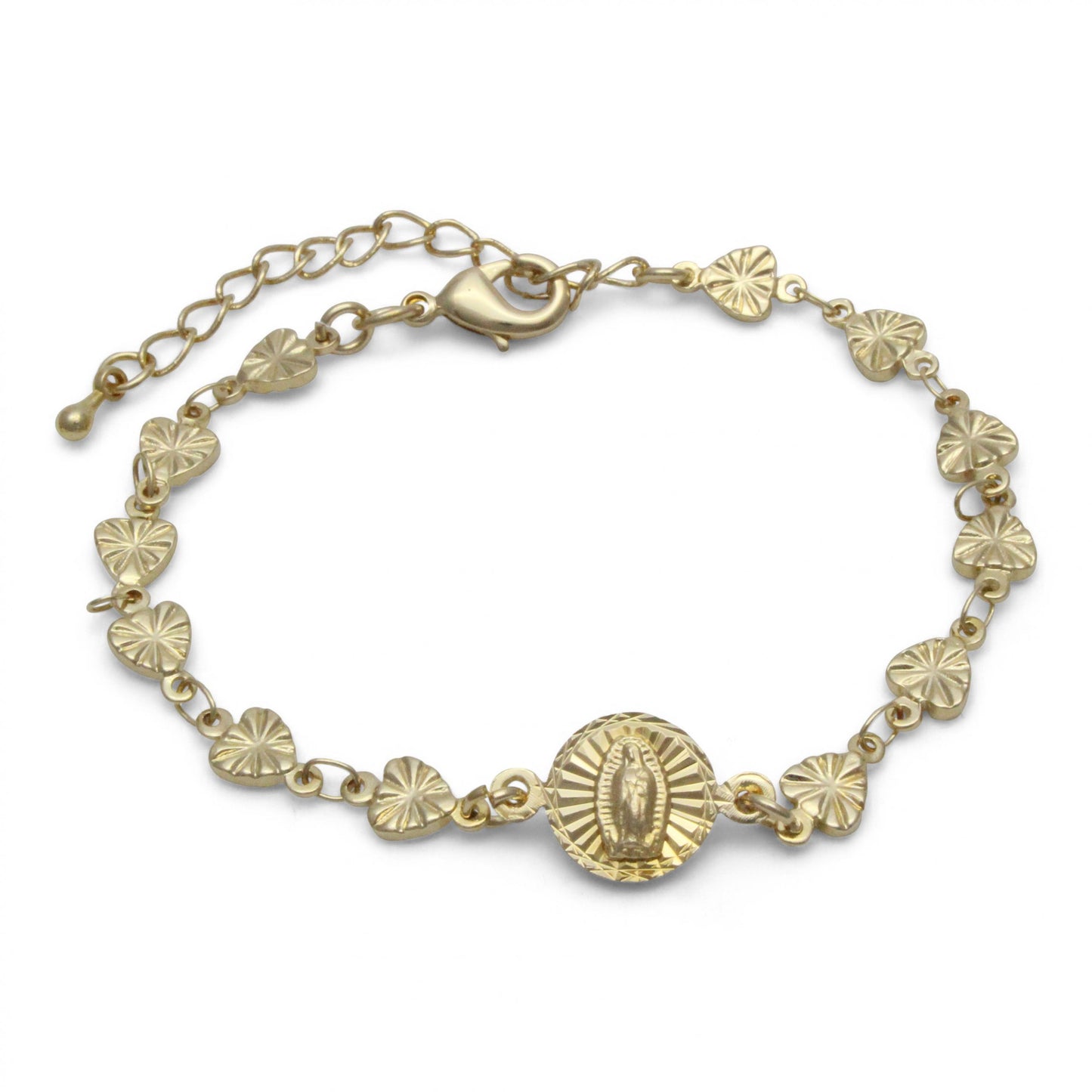 Pulsera Virgen de Guadalupe/Corazón en en chapa de oro 14K