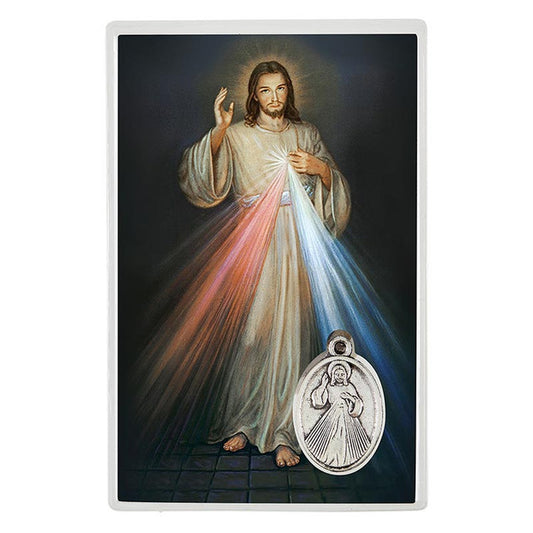 Divine Mercy Holy Card with Medal