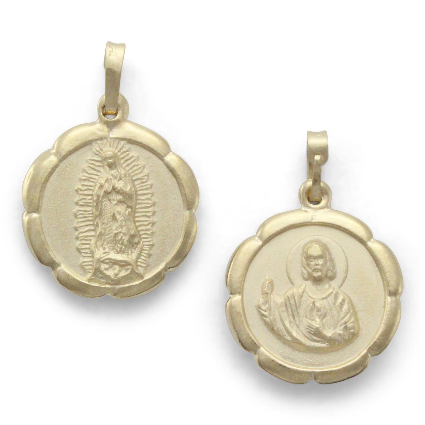 Medalla dual Sagrado Corazón de Jesús / Virgen de Guadalupe en chapa de oro 14K con cadena