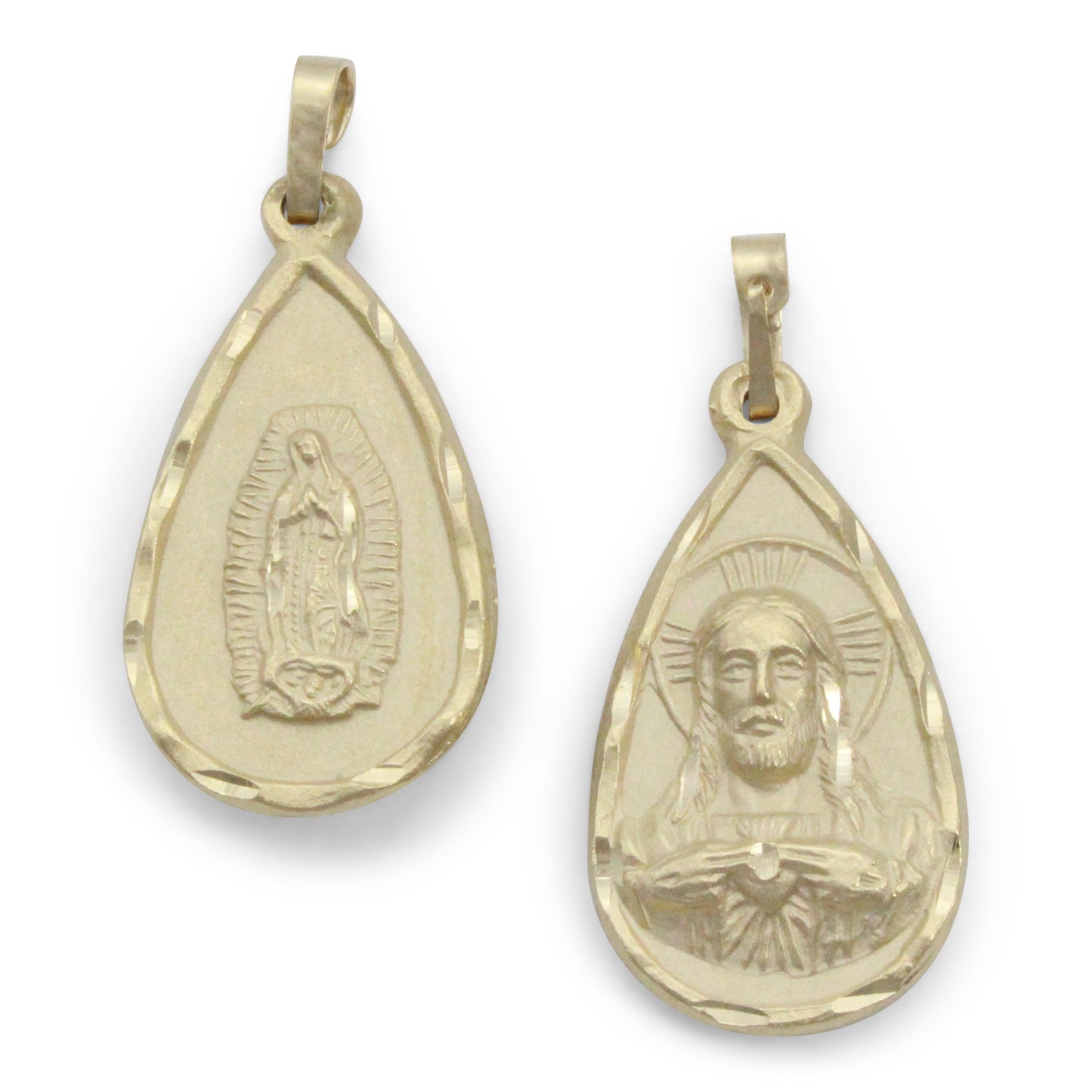 Medalla dual Sagrado Corazón de Jesús / Virgen de Guadalupe en chapa de oro 14K con cadena