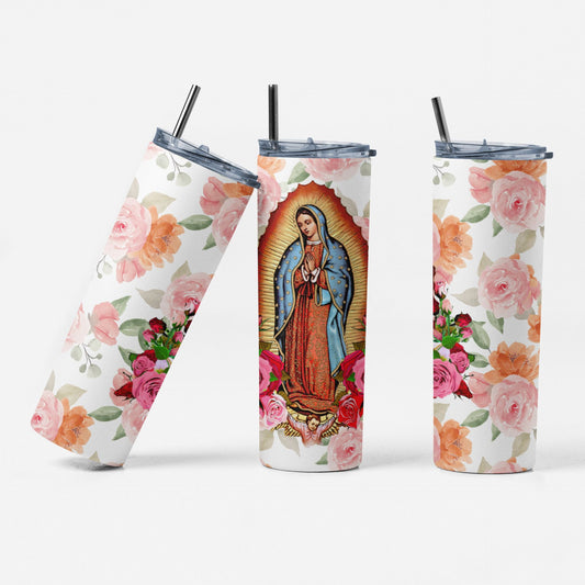 Termo Virgen de Guadalupe con flores