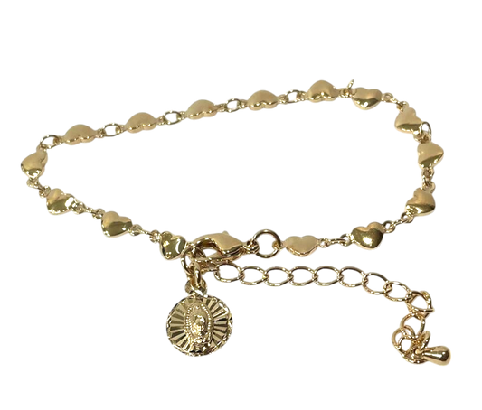 Pulsera Virgen de Guadalupe de corazones