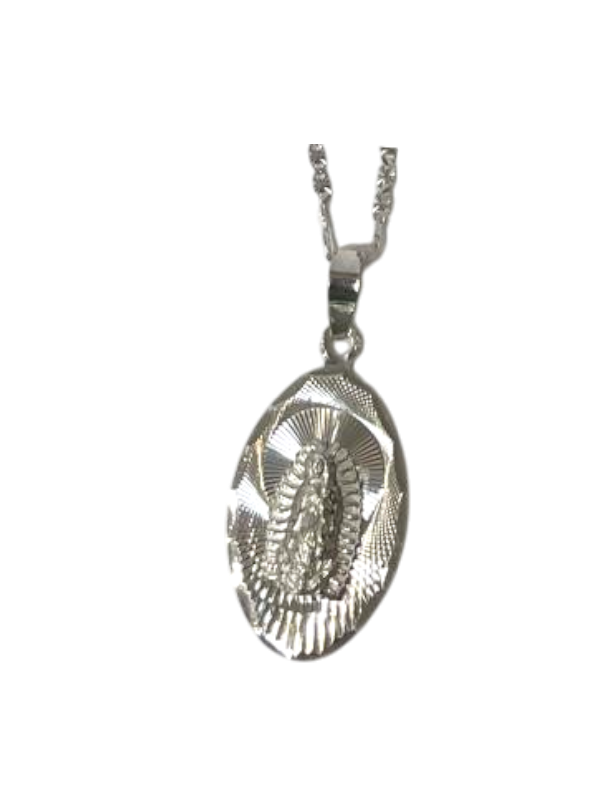 Medalla de la Virgen de Guadalupe en plata con cadena