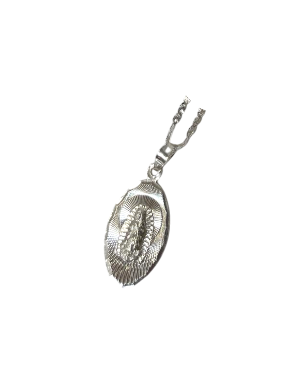 Medalla de la Virgen de Guadalupe en plata con cadena