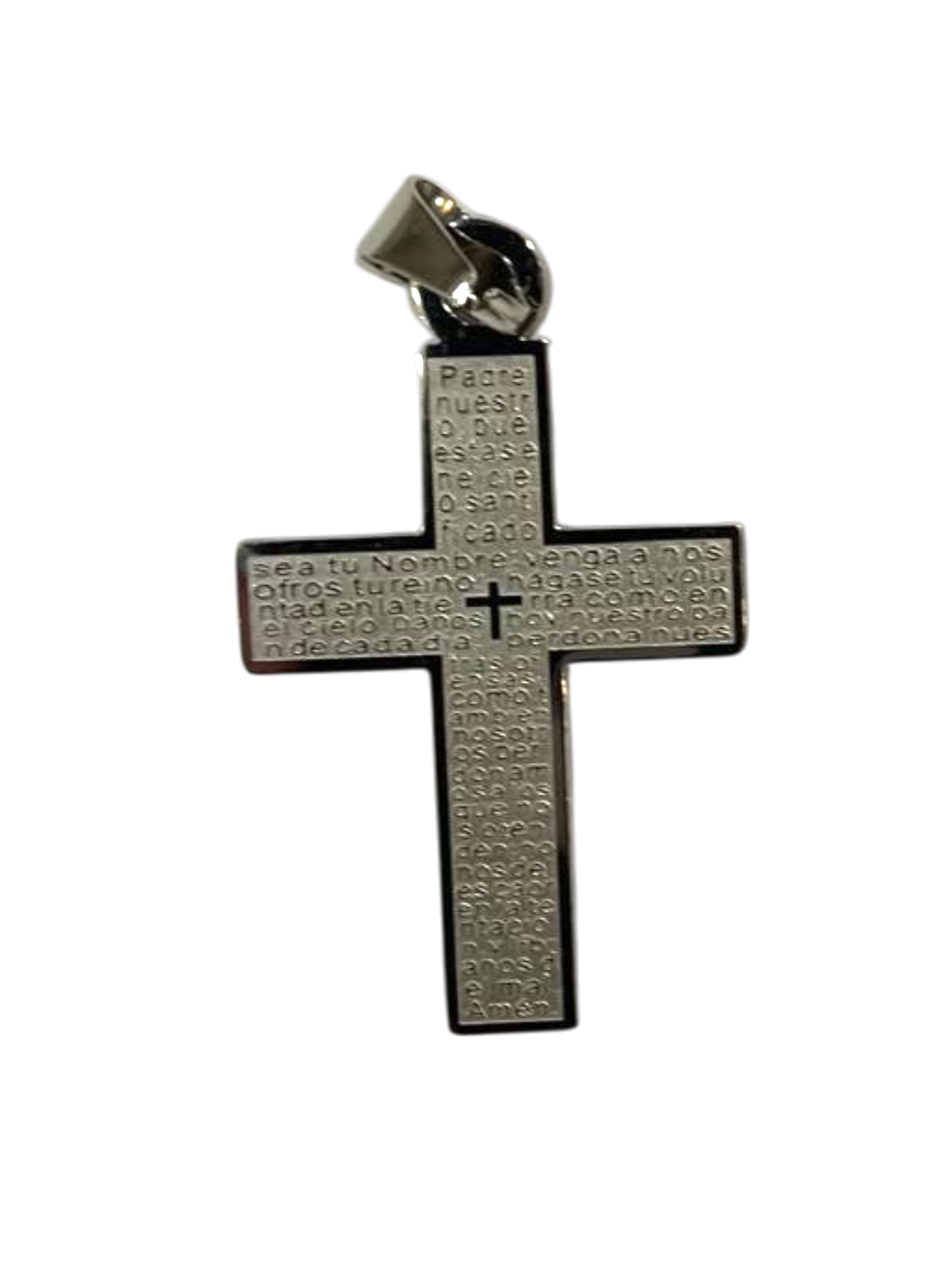 Crucifijo Padre nuestro de acero inoxidable