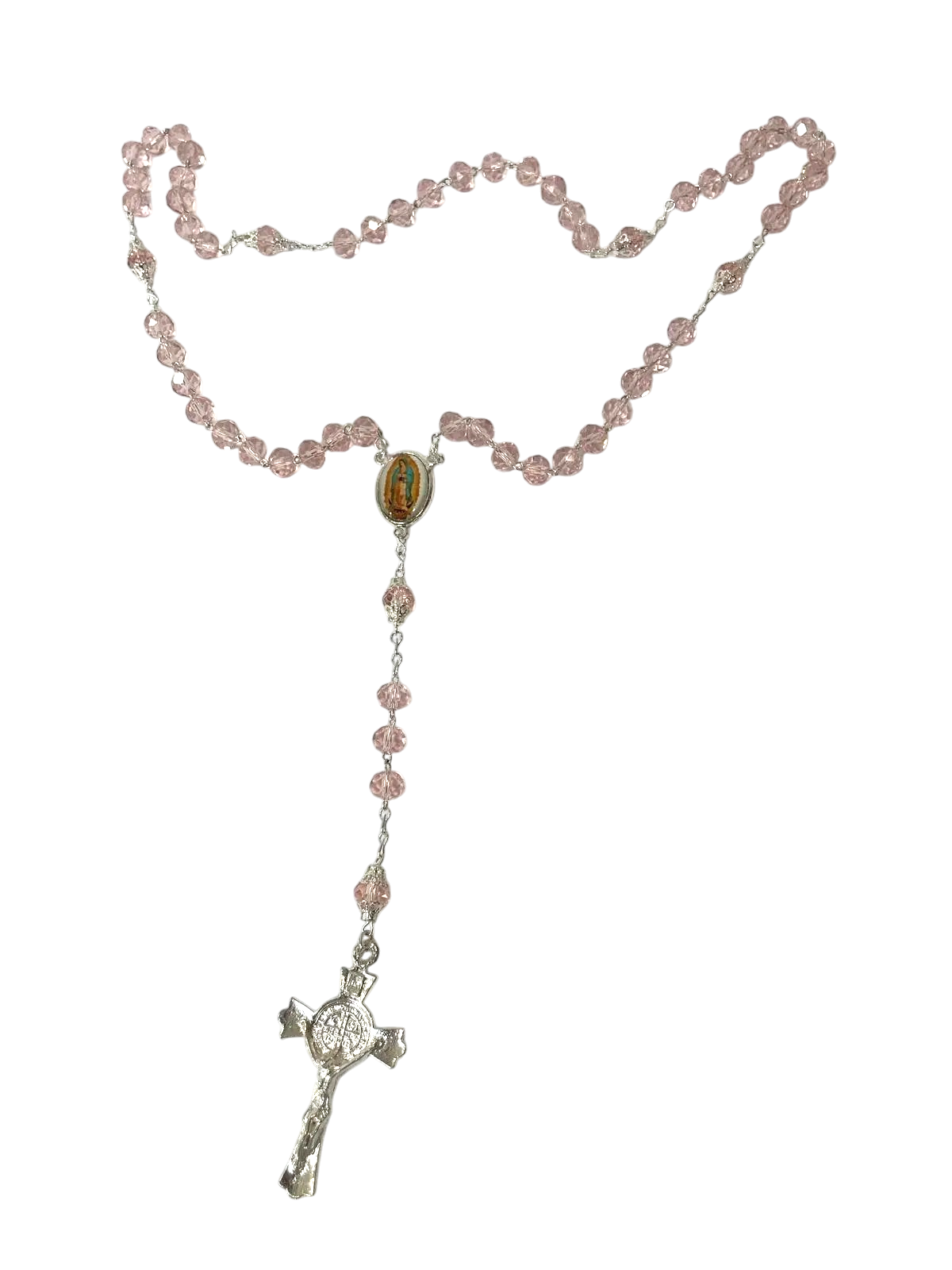 Rosario Virgen de Guadalupe rosa cristal